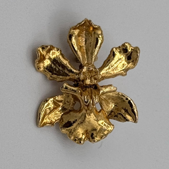 Vintage 22K Gold-Plated Orchid Brooch Pendant – Unmarked Maker - Picture 1 of 4